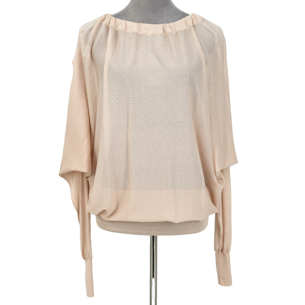 Nina Ricci Top Sweater Womens Small Pink Silk Knit Sheer Open Back Dolman Sleeve